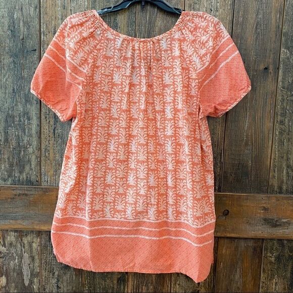Hester Orchard Sz M BOHO Orange Print Pheasant Cap Sleeves Relaxed Blouse - Picture 3 of 10